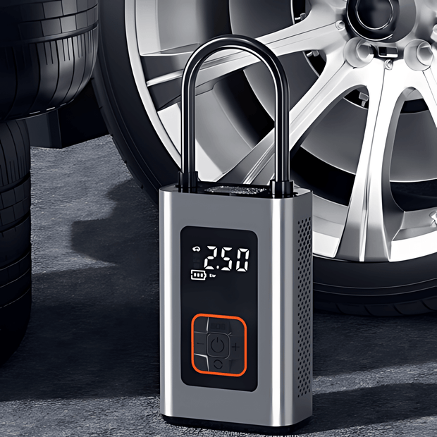 3-in-1 Portable Electric Air Compressor & Power Bank with LED Light - P99 - Vroom.pk