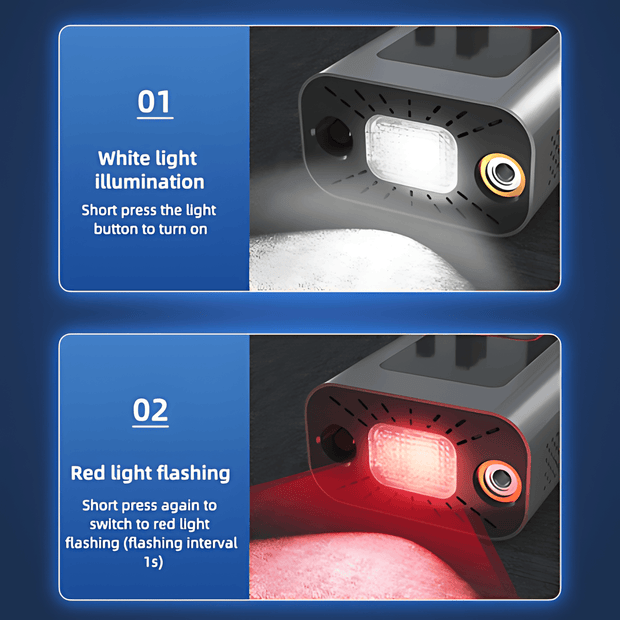 3-in-1 Portable Electric Air Compressor & Power Bank with LED Light - P99 - Vroom.pk